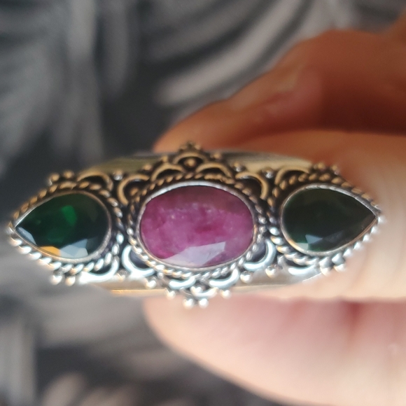 New Kashmir Ruby & Diopside 925 Silver Statement Ring. - Picture 7 of 10